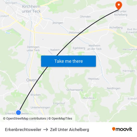 Erkenbrechtsweiler to Zell Unter Aichelberg map
