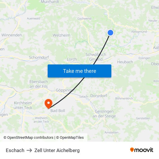 Eschach to Zell Unter Aichelberg map