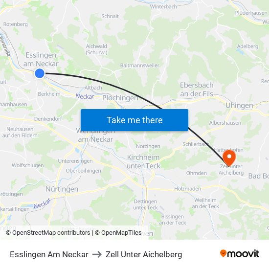 Esslingen Am Neckar to Zell Unter Aichelberg map