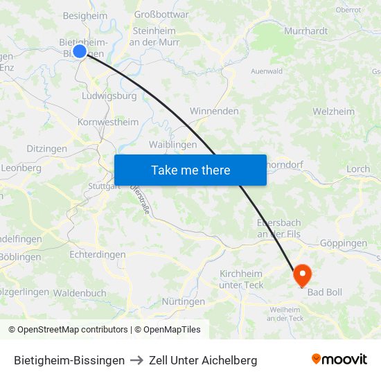 Bietigheim-Bissingen to Zell Unter Aichelberg map