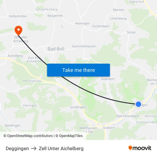 Deggingen to Zell Unter Aichelberg map