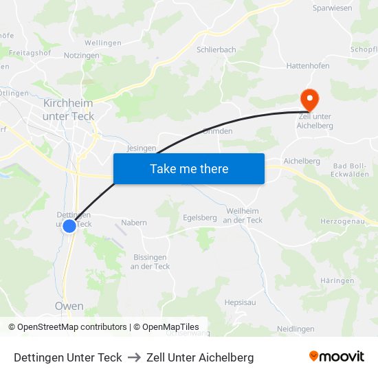 Dettingen Unter Teck to Zell Unter Aichelberg map