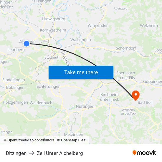 Ditzingen to Zell Unter Aichelberg map