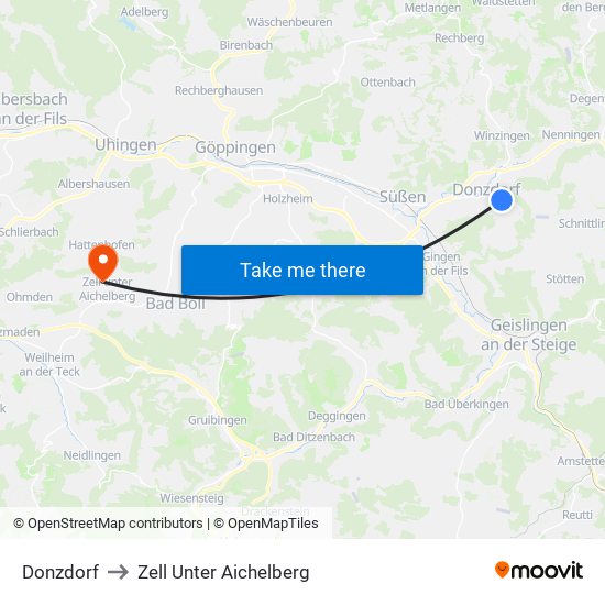 Donzdorf to Zell Unter Aichelberg map