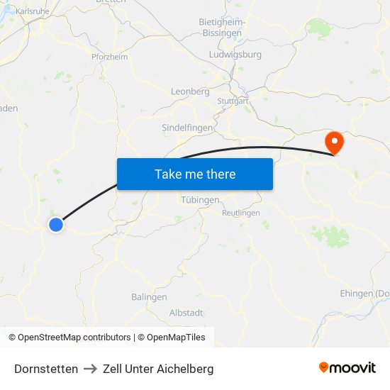 Dornstetten to Zell Unter Aichelberg map