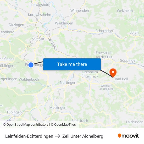 Leinfelden-Echterdingen to Zell Unter Aichelberg map
