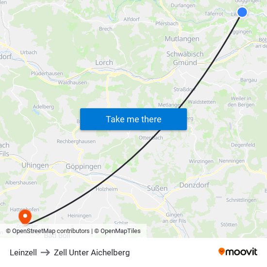 Leinzell to Zell Unter Aichelberg map