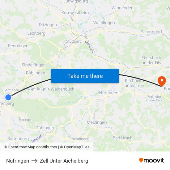 Nufringen to Zell Unter Aichelberg map