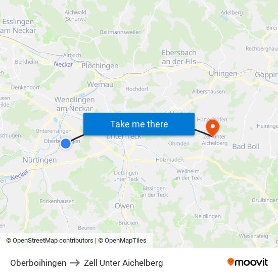 Oberboihingen to Zell Unter Aichelberg map