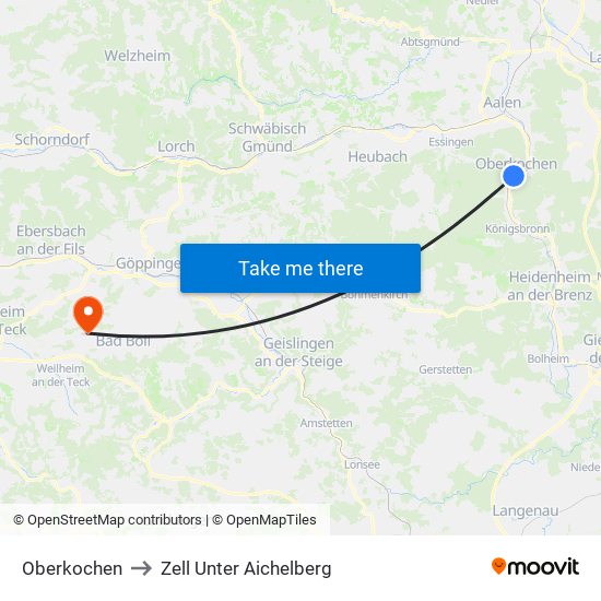 Oberkochen to Zell Unter Aichelberg map