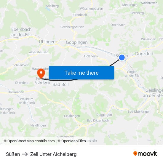 Süßen to Zell Unter Aichelberg map