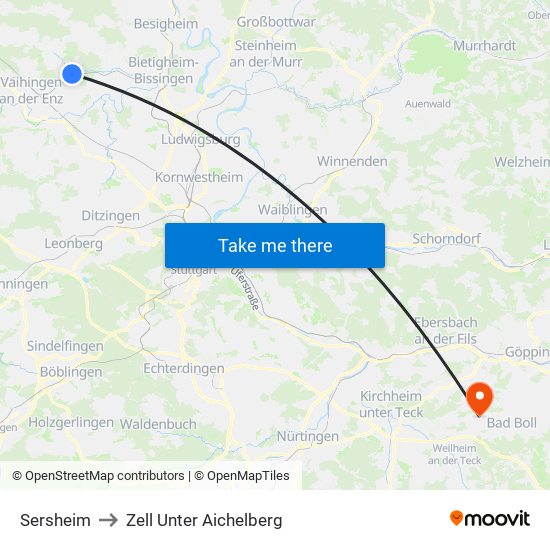 Sersheim to Zell Unter Aichelberg map