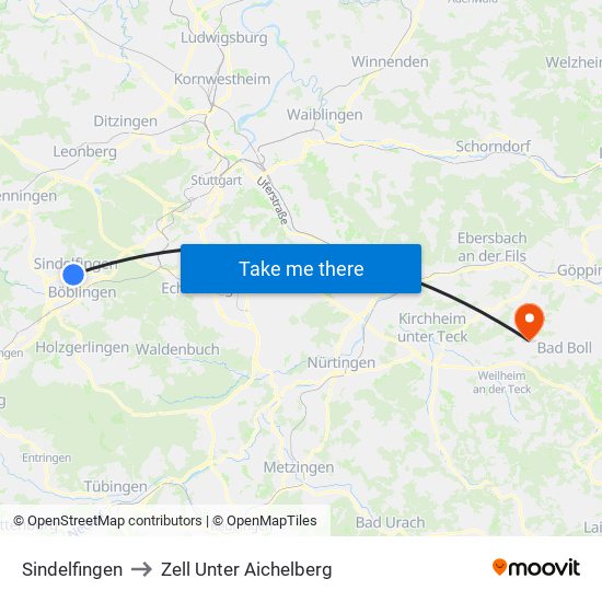 Sindelfingen to Zell Unter Aichelberg map