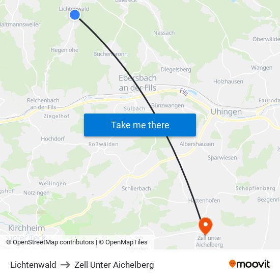 Lichtenwald to Zell Unter Aichelberg map