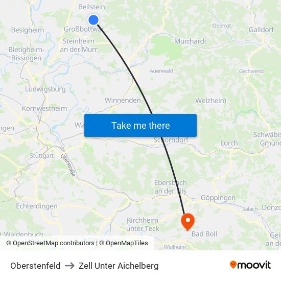 Oberstenfeld to Zell Unter Aichelberg map