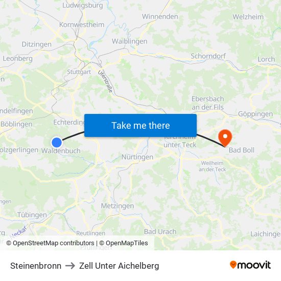 Steinenbronn to Zell Unter Aichelberg map