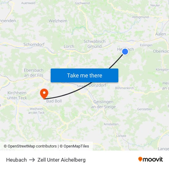 Heubach to Zell Unter Aichelberg map