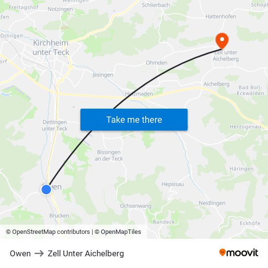 Owen to Zell Unter Aichelberg map