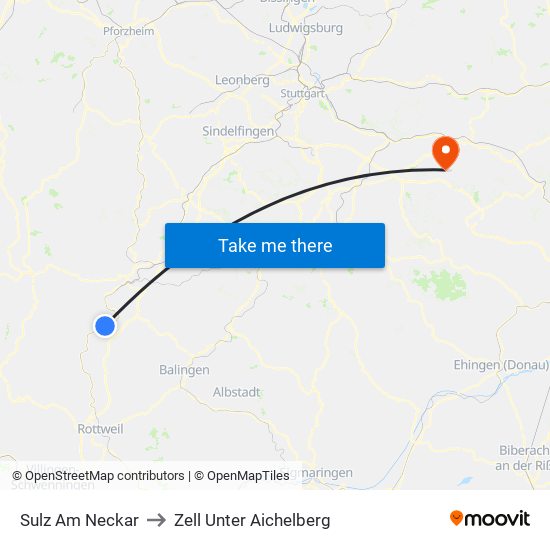 Sulz Am Neckar to Zell Unter Aichelberg map