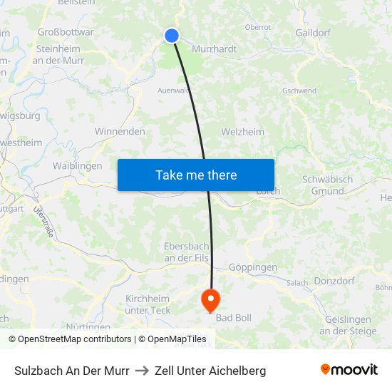 Sulzbach An Der Murr to Zell Unter Aichelberg map