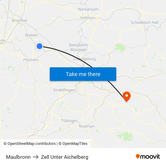 Maulbronn to Zell Unter Aichelberg map