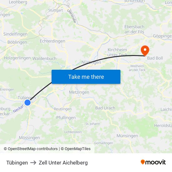 Tübingen to Zell Unter Aichelberg map