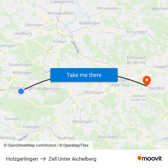 Holzgerlingen to Zell Unter Aichelberg map