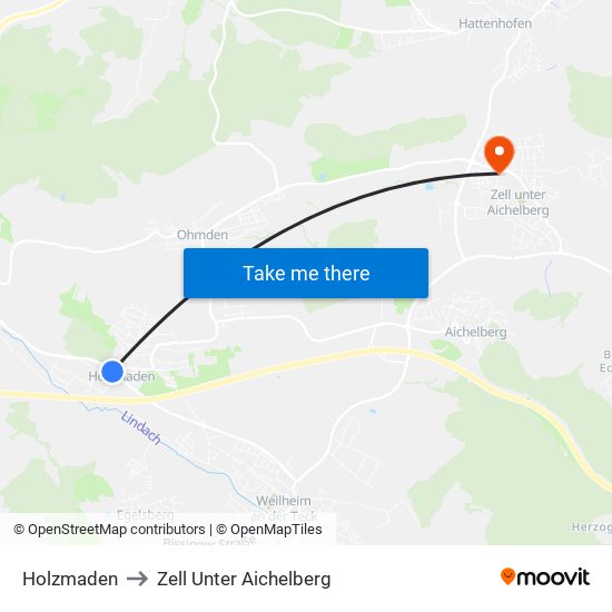 Holzmaden to Zell Unter Aichelberg map