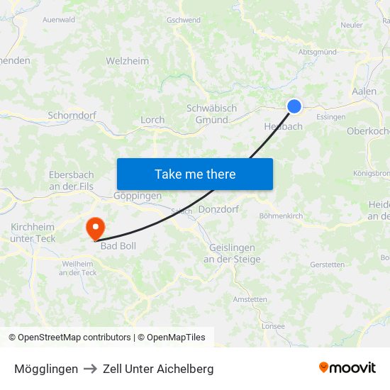 Mögglingen to Zell Unter Aichelberg map