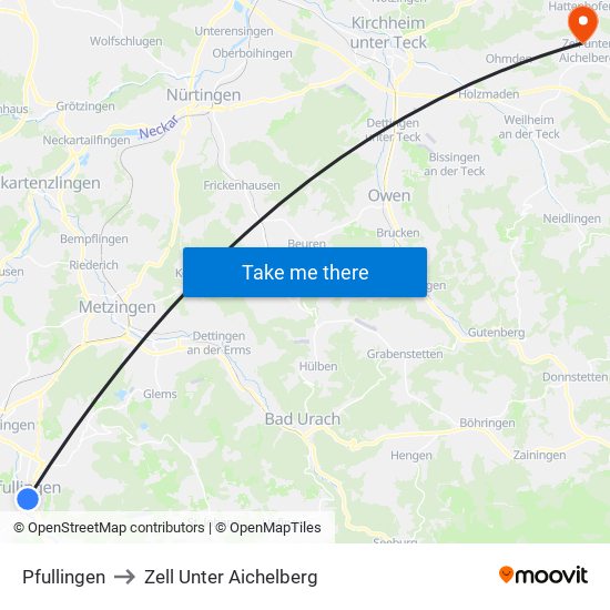 Pfullingen to Zell Unter Aichelberg map