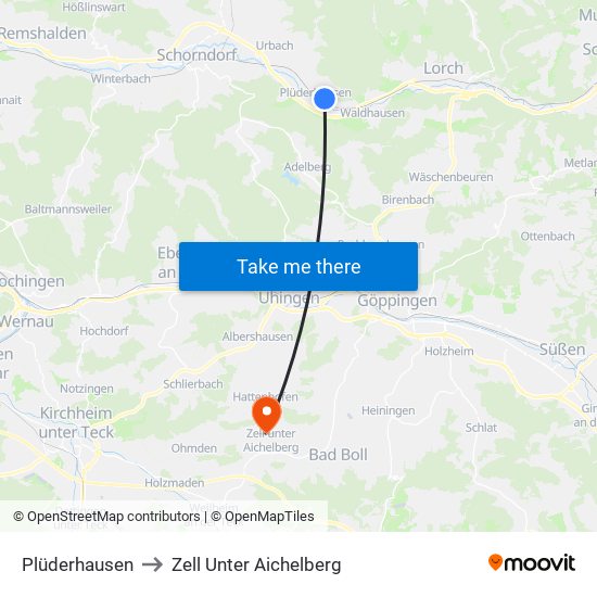 Plüderhausen to Zell Unter Aichelberg map