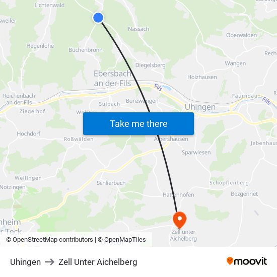 Uhingen to Zell Unter Aichelberg map