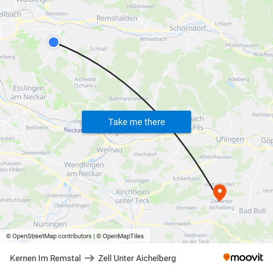 Kernen Im Remstal to Zell Unter Aichelberg map