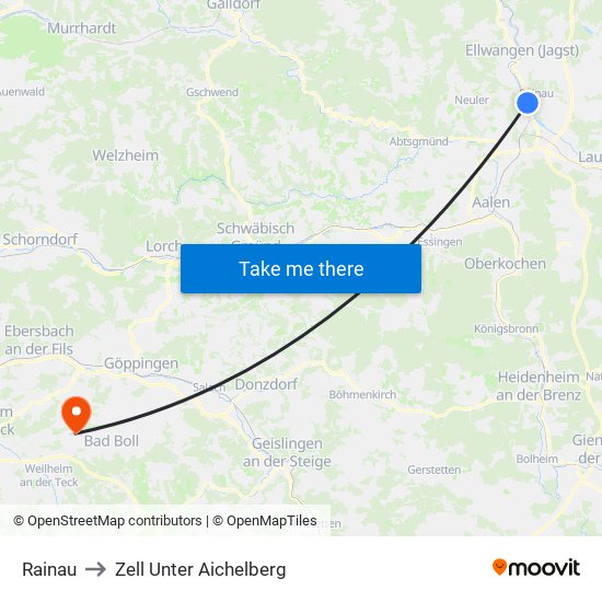 Rainau to Zell Unter Aichelberg map