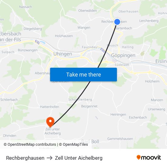 Rechberghausen to Zell Unter Aichelberg map