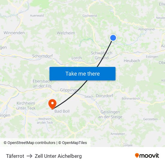 Täferrot to Zell Unter Aichelberg map