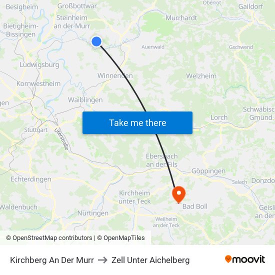 Kirchberg An Der Murr to Zell Unter Aichelberg map