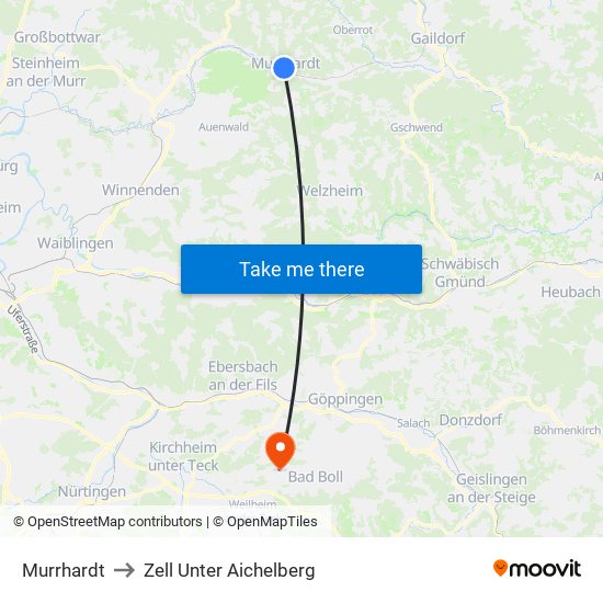 Murrhardt to Zell Unter Aichelberg map