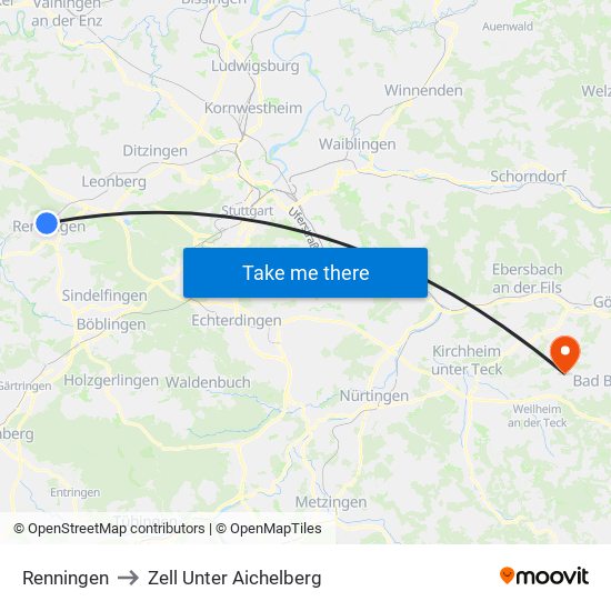 Renningen to Zell Unter Aichelberg map