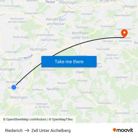Riederich to Zell Unter Aichelberg map