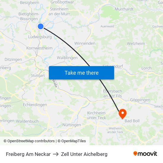 Freiberg Am Neckar to Zell Unter Aichelberg map
