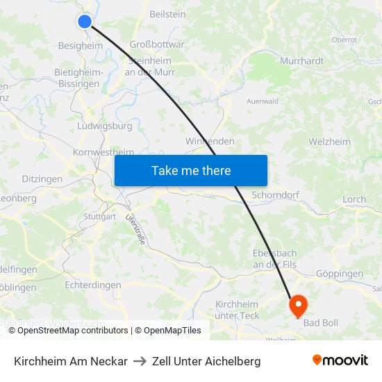 Kirchheim Am Neckar to Zell Unter Aichelberg map