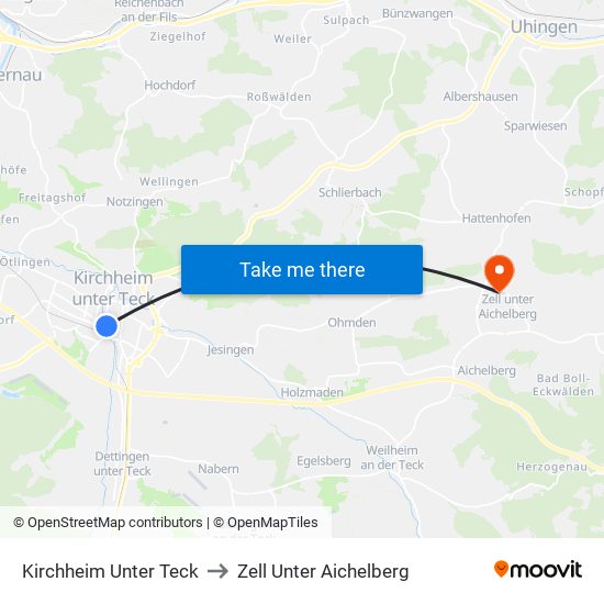 Kirchheim Unter Teck to Zell Unter Aichelberg map