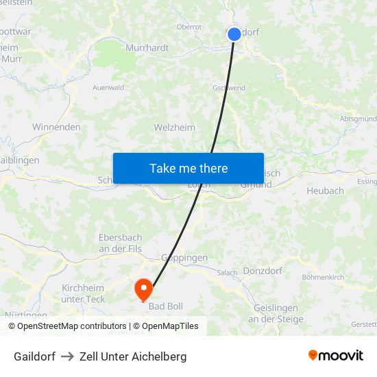 Gaildorf to Zell Unter Aichelberg map