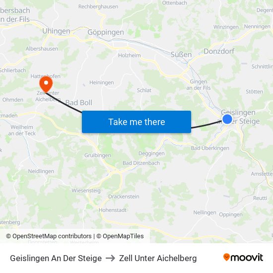 Geislingen An Der Steige to Zell Unter Aichelberg map