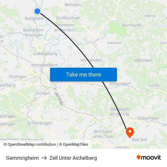 Gemmrigheim to Zell Unter Aichelberg map