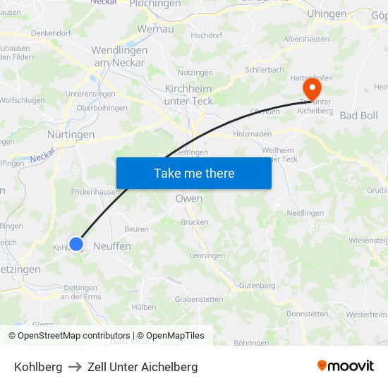 Kohlberg to Zell Unter Aichelberg map