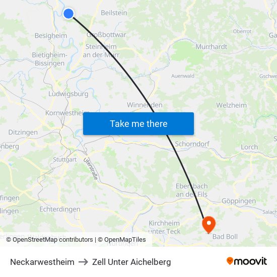 Neckarwestheim to Zell Unter Aichelberg map