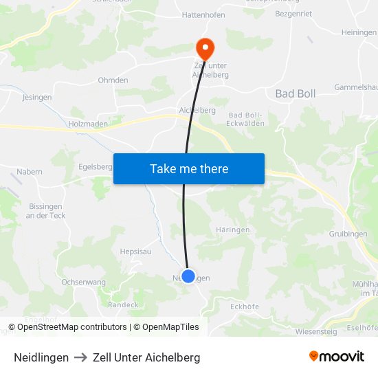 Neidlingen to Zell Unter Aichelberg map