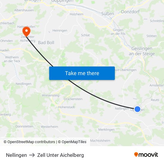 Nellingen to Zell Unter Aichelberg map